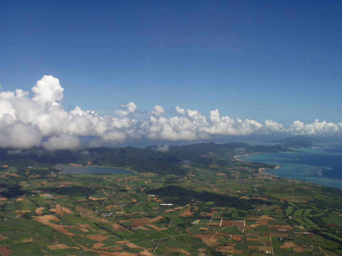 上空から見た石垣島の北部方面（野底・伊原間・平久保）の眺望
